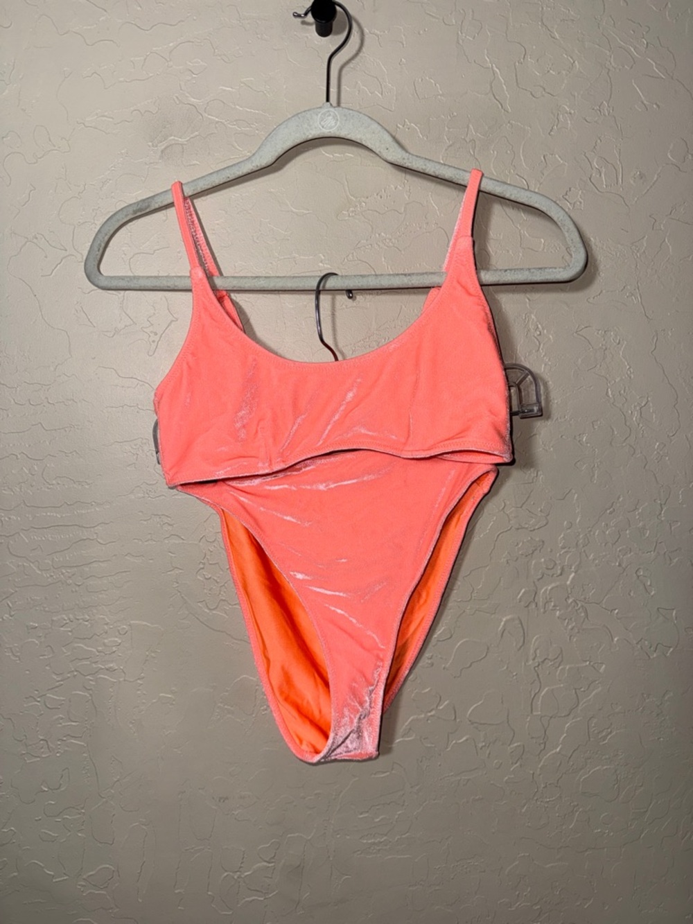 Triangl coral orange velour velvet fabric bikini. Top is small bottom is medium